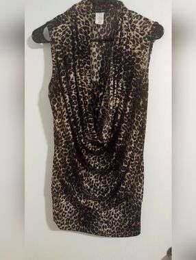 Leopard Print Draped Cowl Neck Sleeveless Top Size Medium